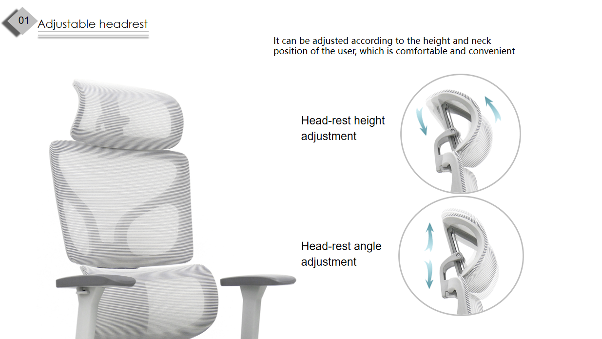 Office chair with adjustable headrest.