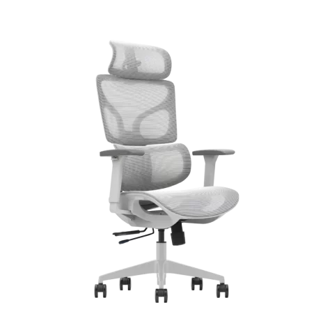 Ergonomic office chair with adjustable armrests in white mesh