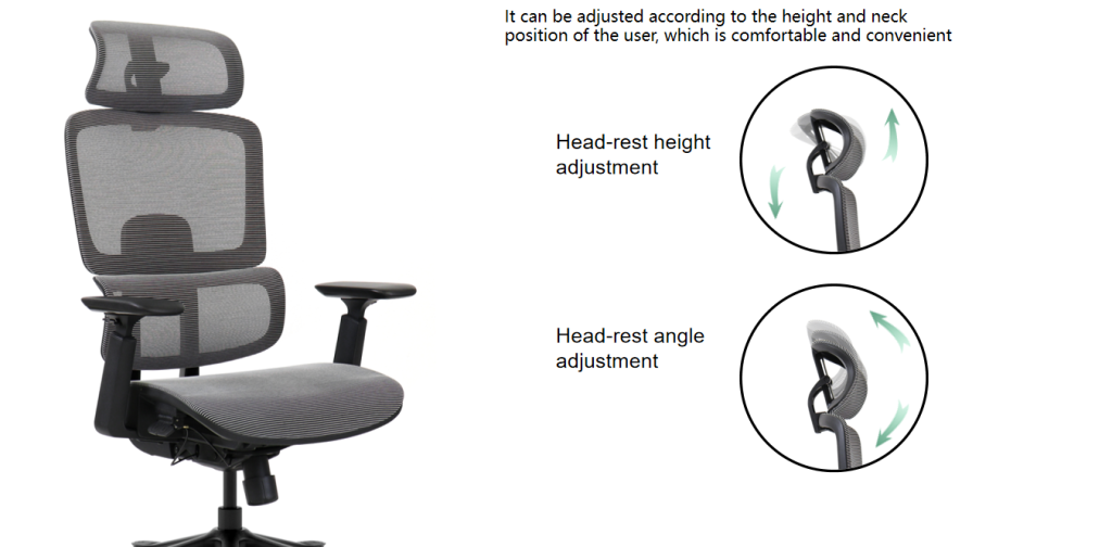 Adjustable ergonomic office chair headrest height and angle