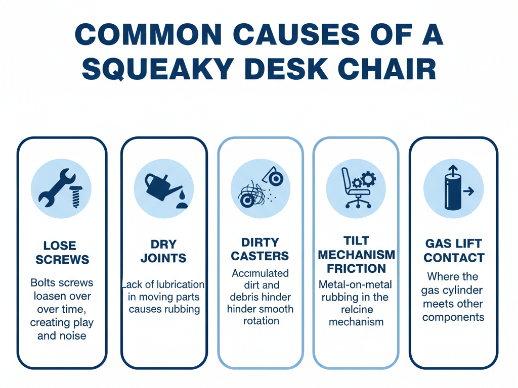 Most common causes of a squeaky desk chair