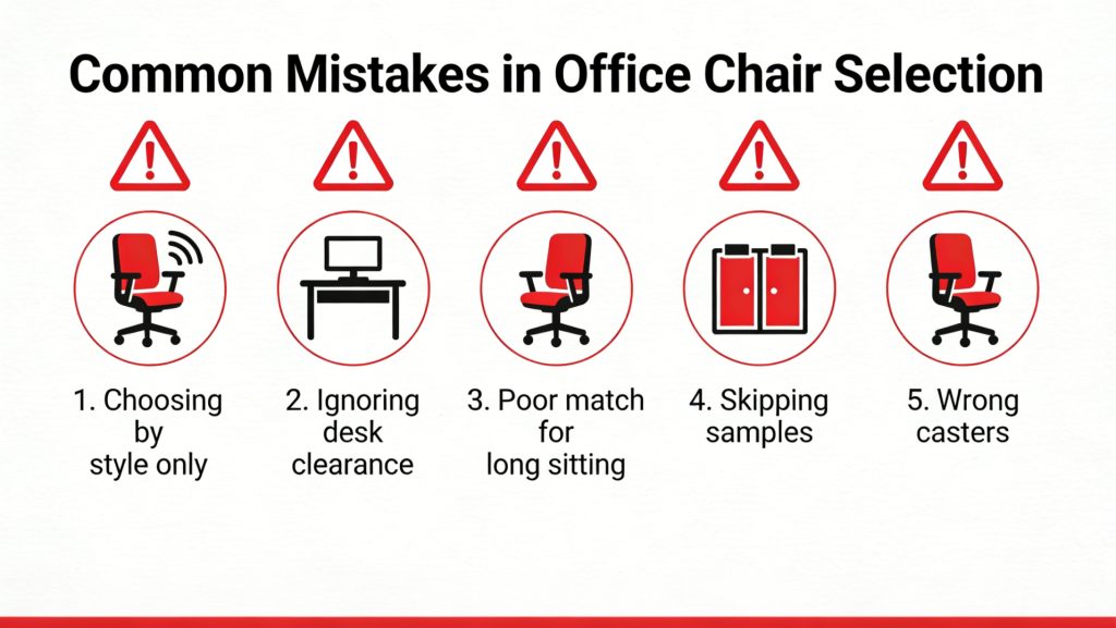 Different types of office chairs for workstations, meeting rooms and commercial spaces
