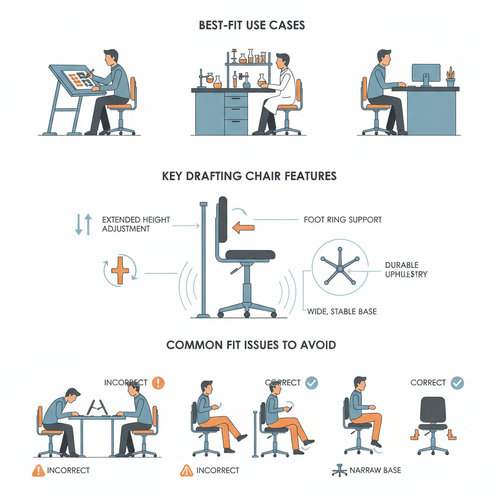 Drafting chair for high desks, counters and technical workstations