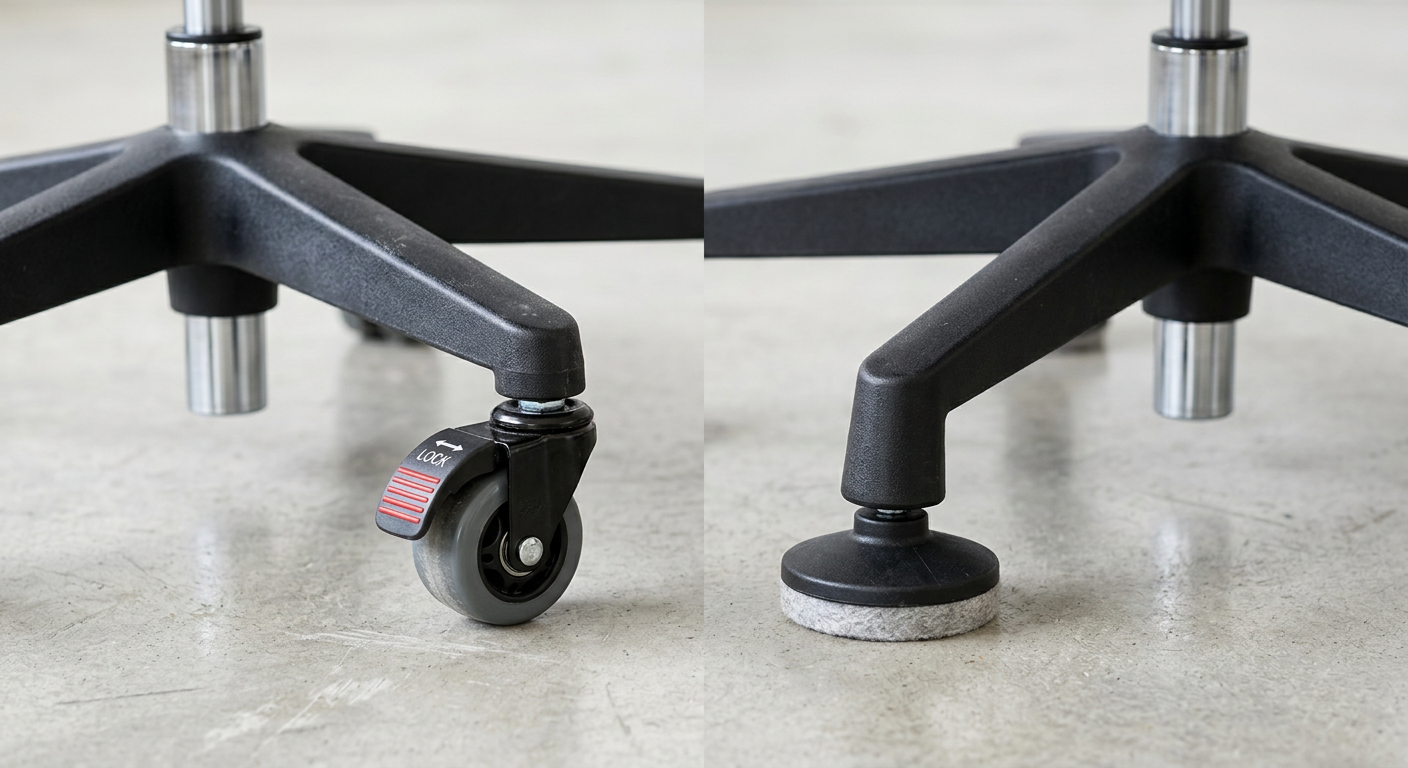 Comparison of locking caster base and glide-foot chair base