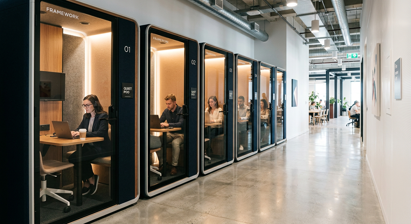 Acoustic phone booths in modern coworking space