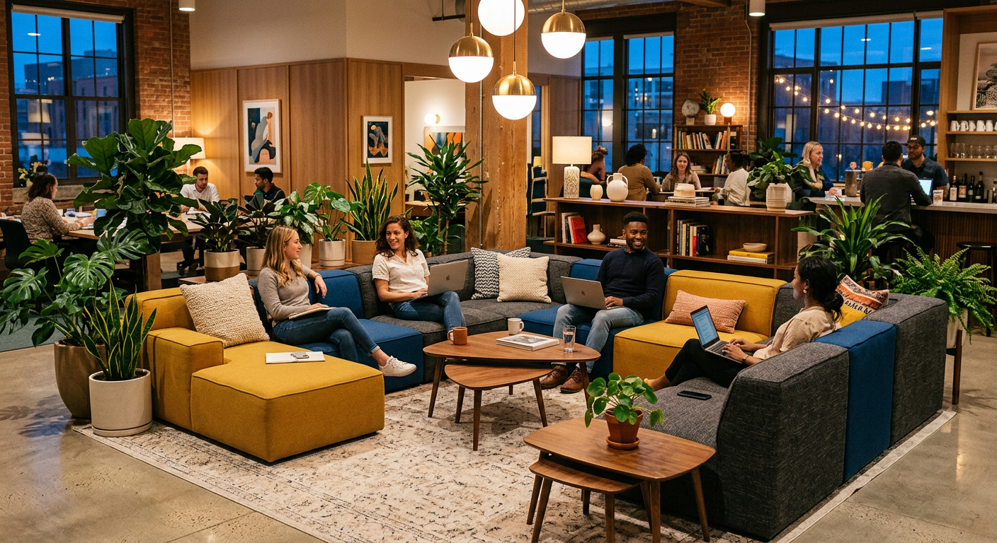 Modular sofa lounge area in coworking space