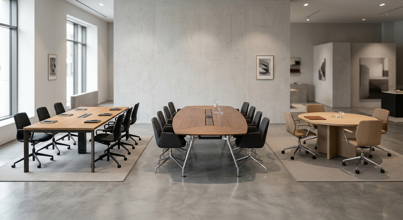 Comparison of rectangular, boat-shaped, and round conference tables