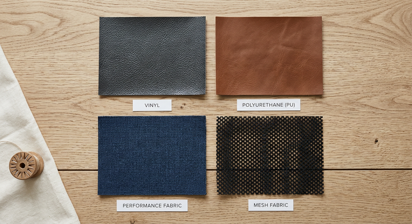 Healthcare upholstery material samples laid out for comparison