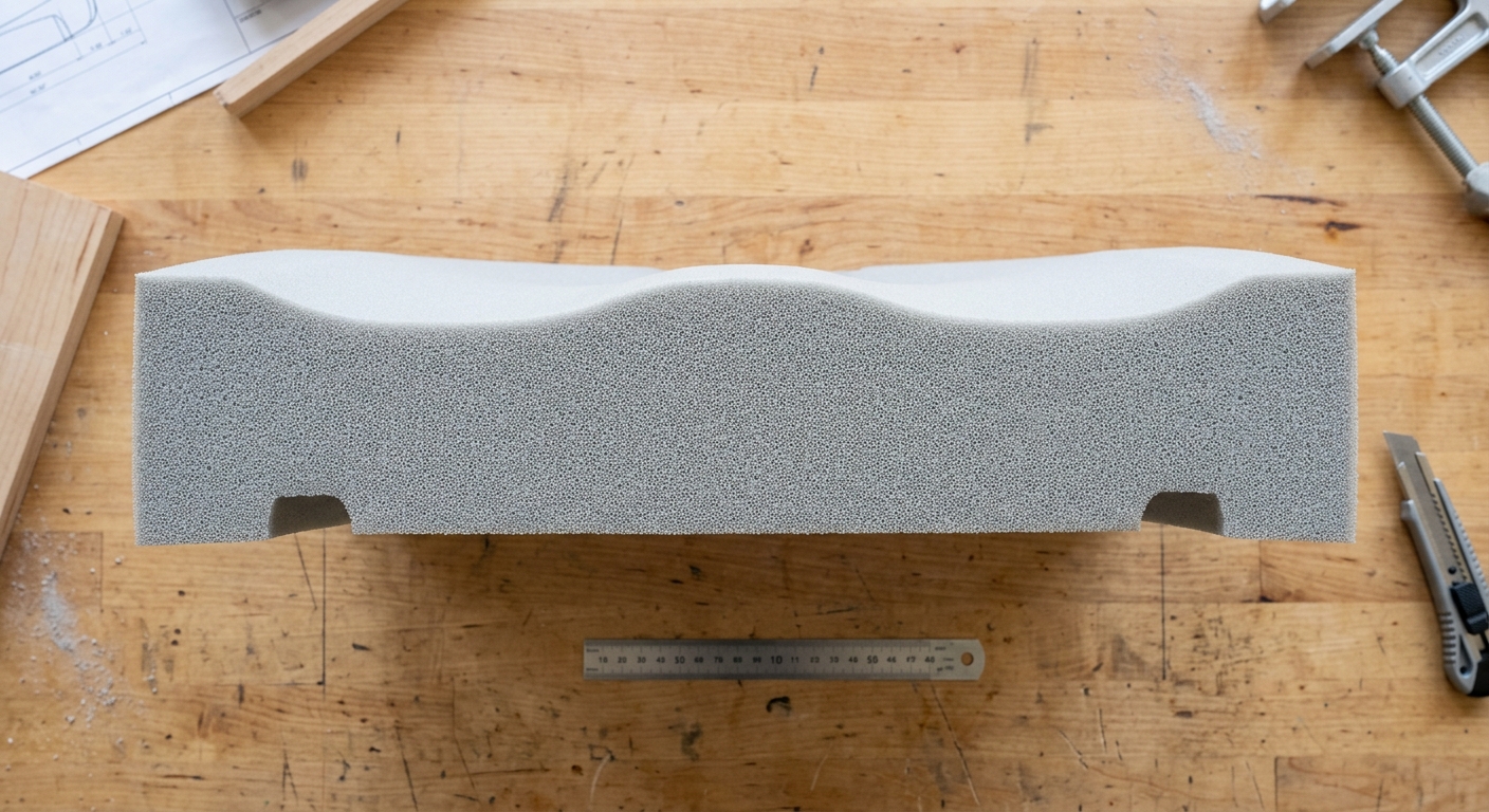 High-density molded foam office seat cushion cross-section
