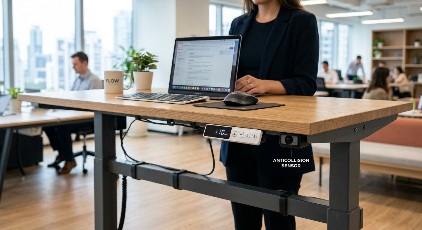 Ergonomic sit-stand desk control panel with anti-collision sensor