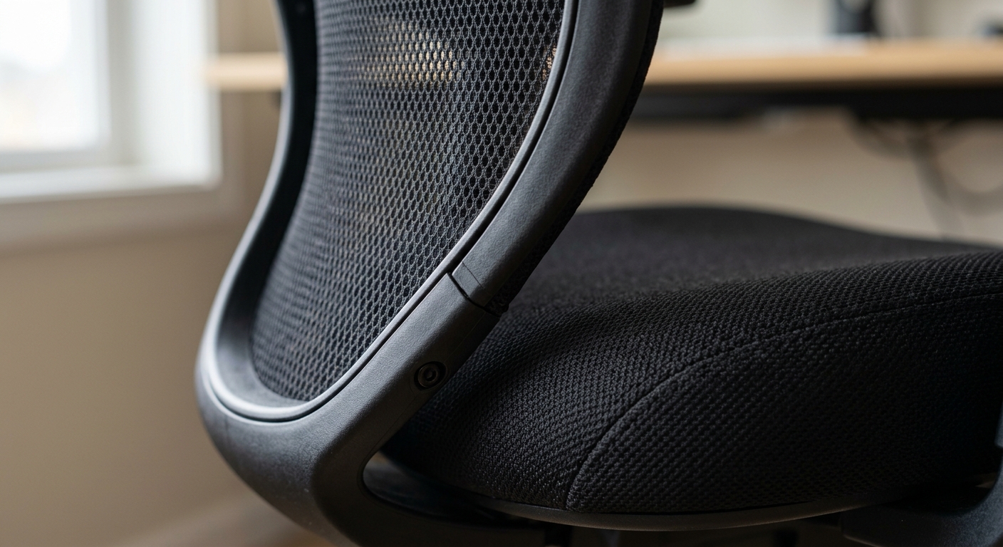 Close-up of new office chair mesh back and foam seat cushion