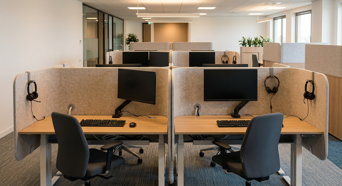 Acoustic felt dividers between call center workstations