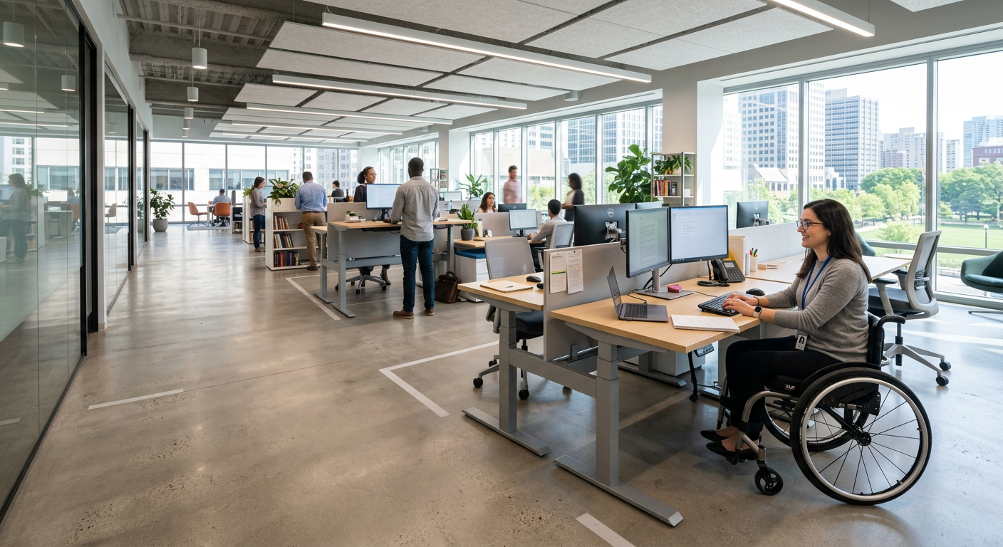 Open office layout with accessible workstation clearance