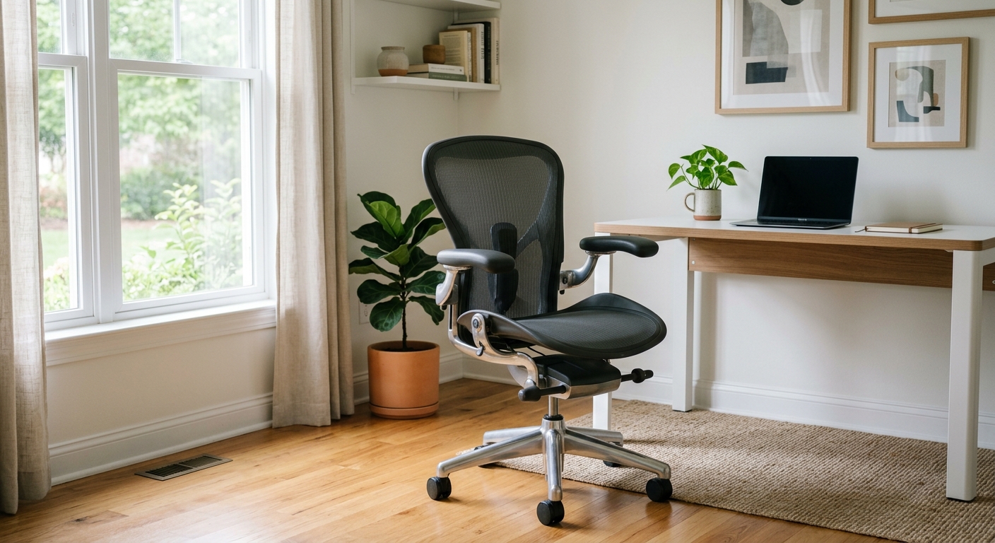 Ergonomic office chair with adjustable lumbar support in home office