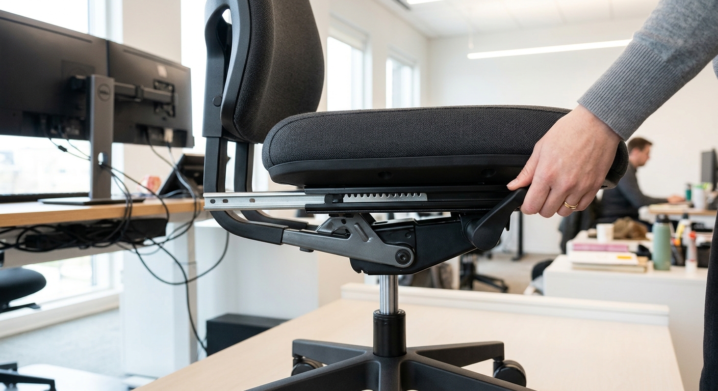 Adjustable office chair seat pan slider mechanism demonstration