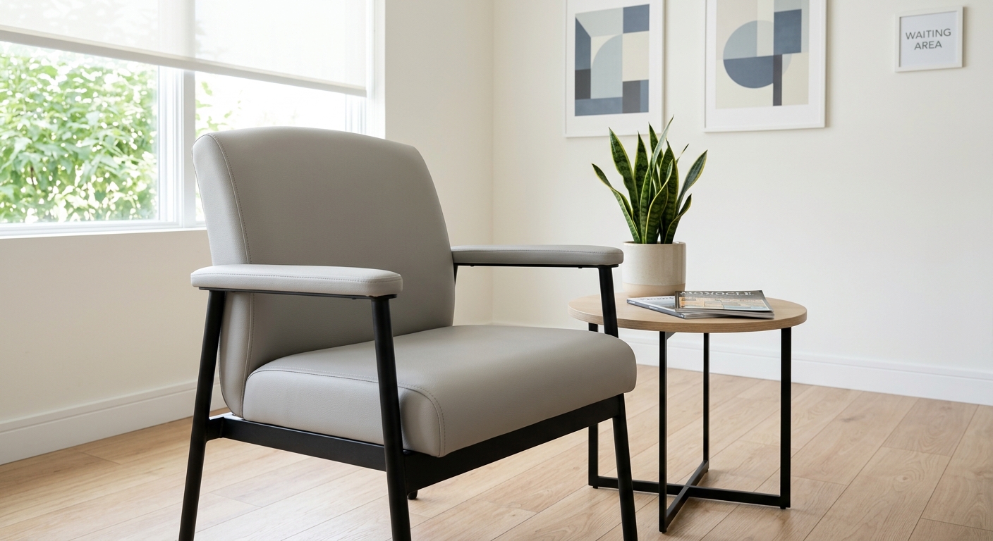 Vinyl upholstered chair in a clean medical waiting room