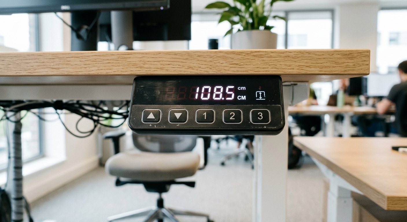 Control panel of an electric height-adjustable desk showing height memory buttons