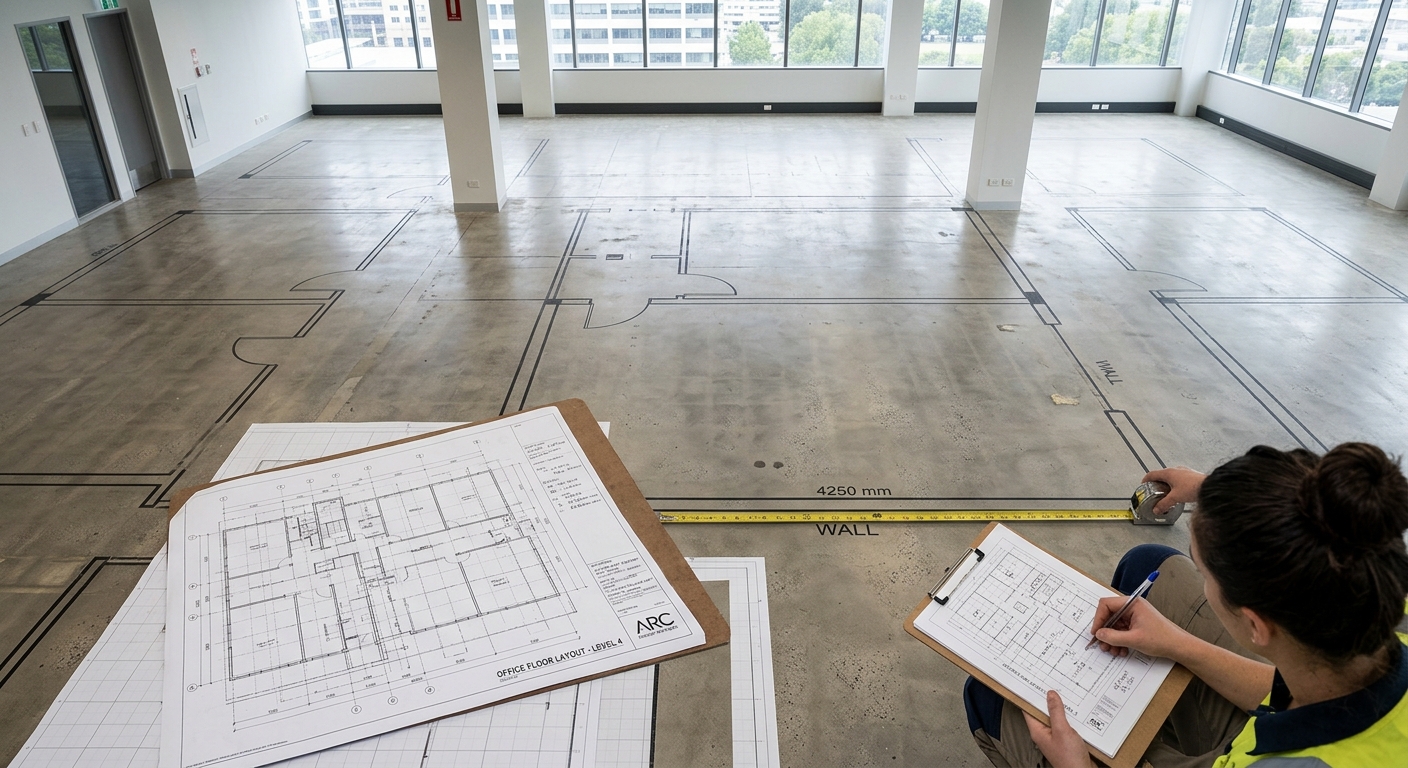 Office floor plan being measured for furniture procurement planning