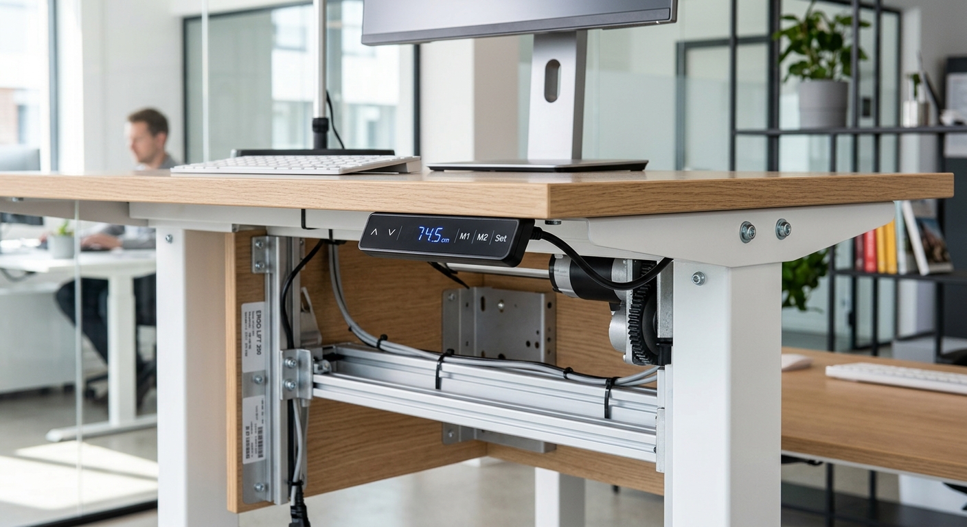 Close-up of height-adjustable desk mechanism used to define RFP technical specs