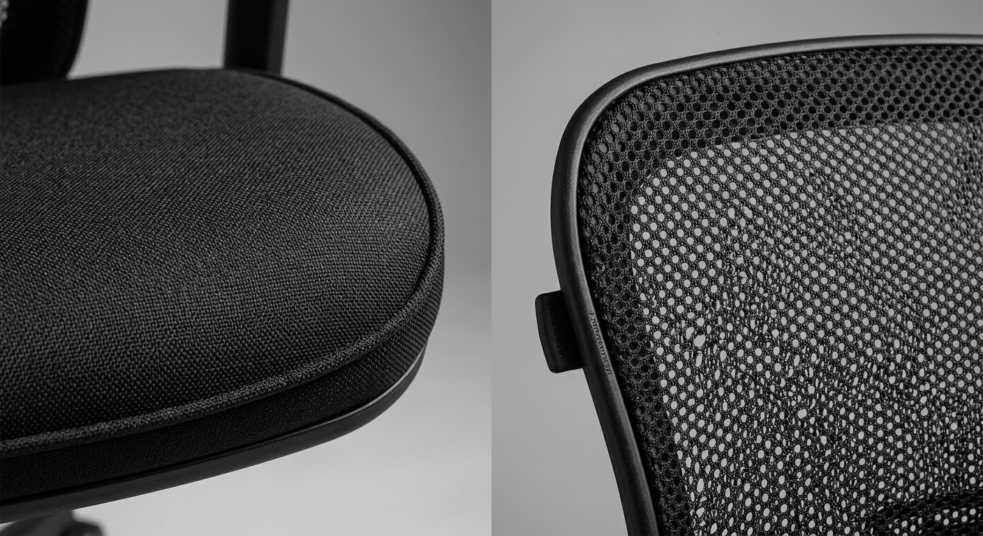 Close-up comparison of foam and mesh office chair materials