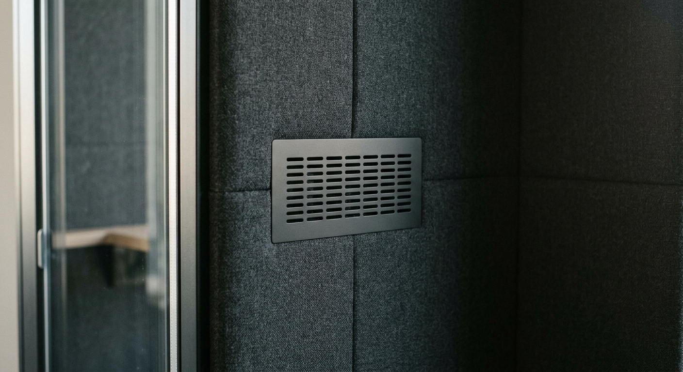 Ventilation grille built into an office call booth wall panel