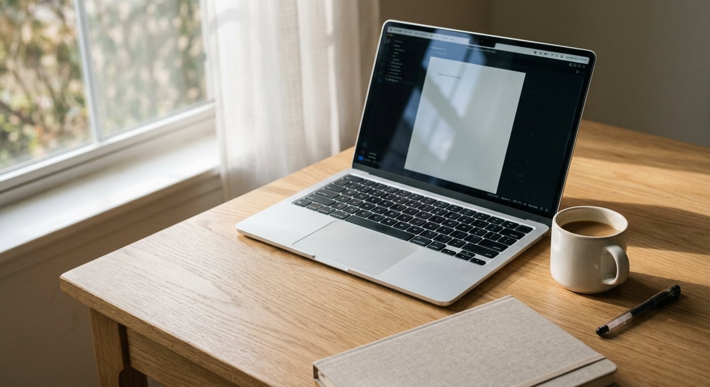 Office desk surface reflecting natural light to illustrate light reflectance in furniture color