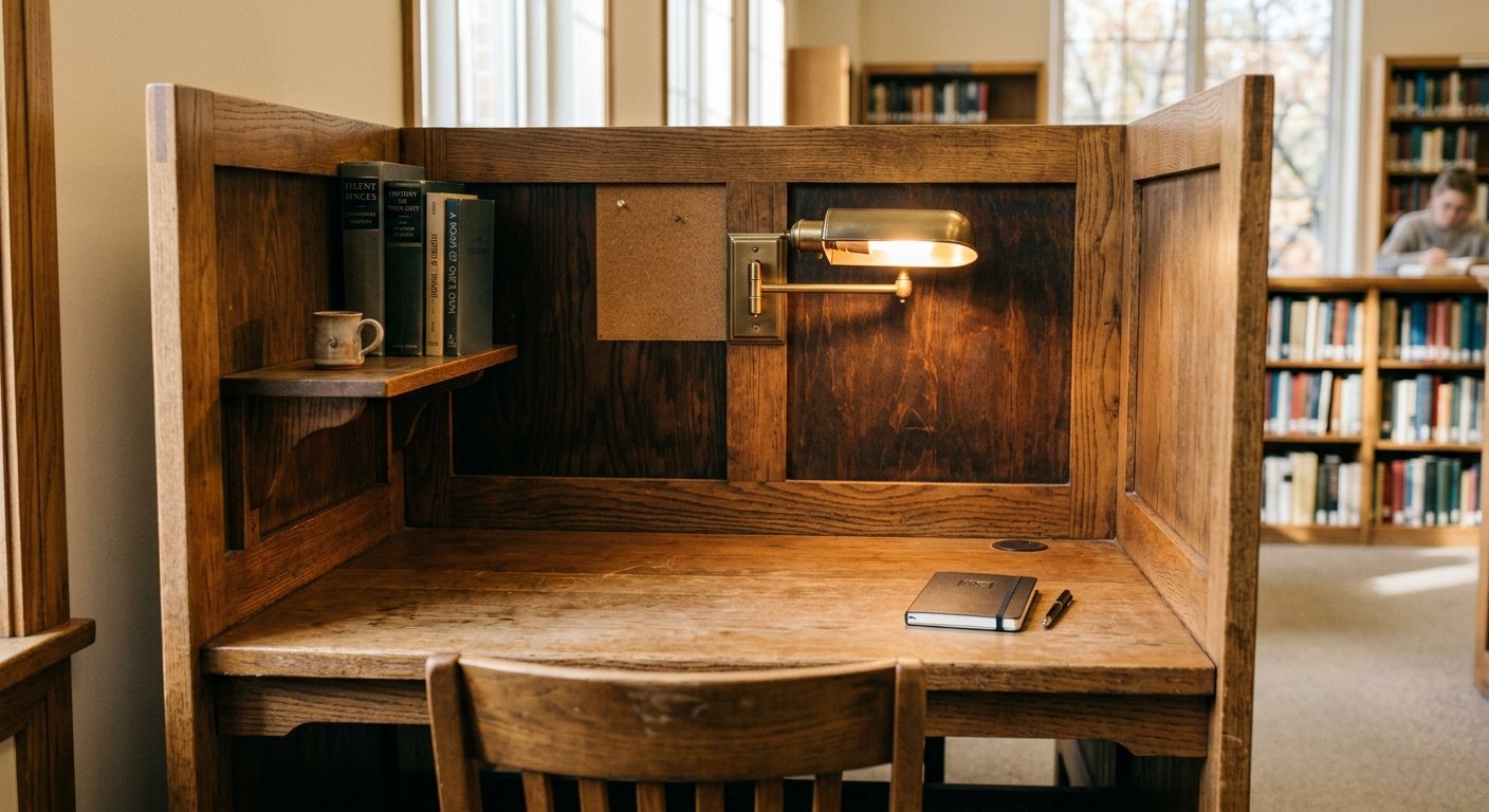 Wooden study carrel with side partitions for focused reading